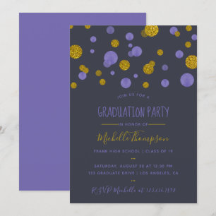 Lila und Gold Glitzer Confetti Graduation Party Einladung