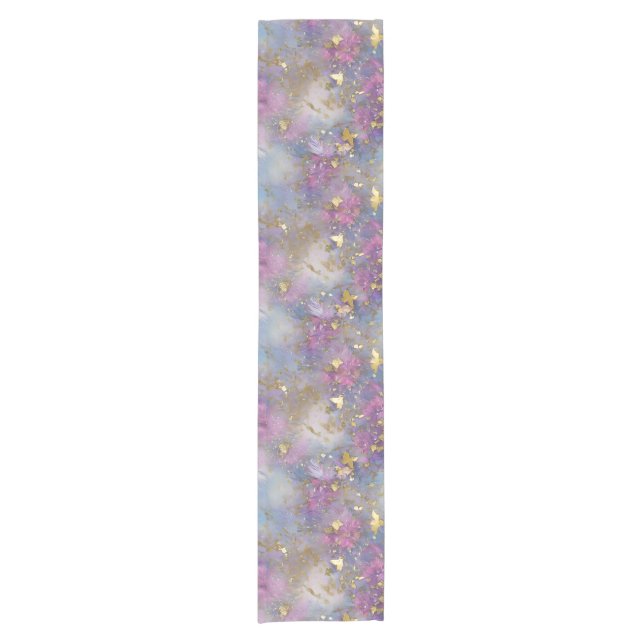 Lila und Gold Glitzer Storm Fantasy Kurzer Tischläufer (Vorderseite)