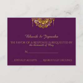 Lila und Gold Indian Wedding Response Card RSVP Karte