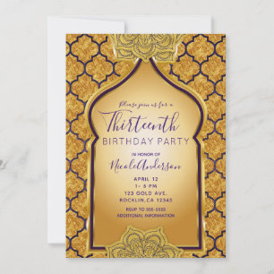 Lila und Gold Indischer Arabischer Goldener Geburt Einladung