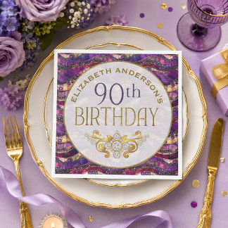 Lila und Gold Juwelen-Schichten 90. Geburtstag Serviette