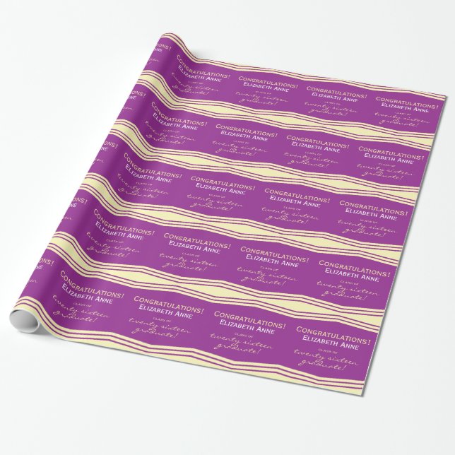Lila und Gold, Klasse von 2016, personalisiert Geschenkpapier (Ungerollt)