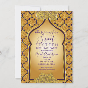 Lila und Gold Königliche indische arabische Sweet  Einladung