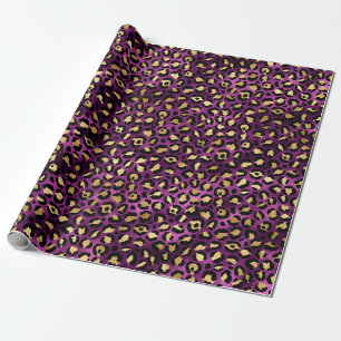 Lila und Gold Leopard Serie Design 1 Geschenkpapier