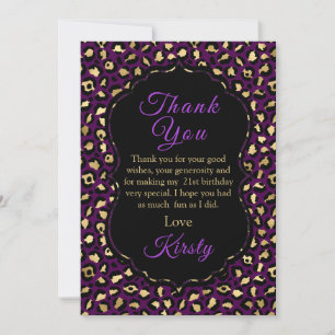 Lila und Gold Leopardenprint Geburtstagsfeier Dankeskarte