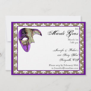 Lila und Gold Lilie Mask Mardi Gras Party Einladung