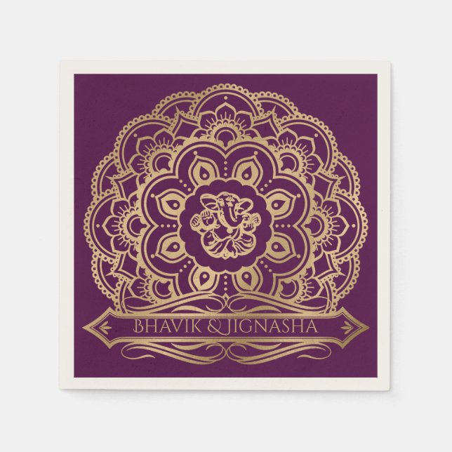 Lila und Gold Mandala Indian Wedkin Napkin Serviette (Vorderseite)