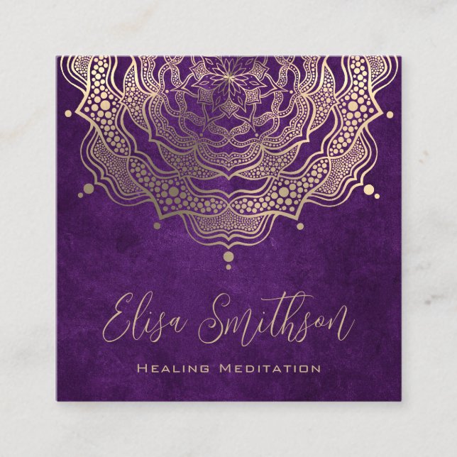 Lila und Gold Mandala Reiki Heilmedizin Quadratische Visitenkarte (Vorderseite)