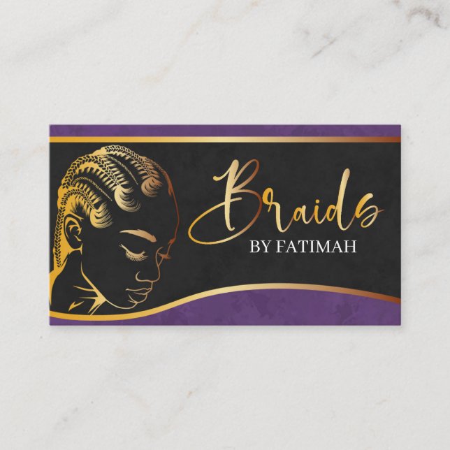 Lila und Gold Moderner Friseur Salon Visitenkarte (Vorderseite)