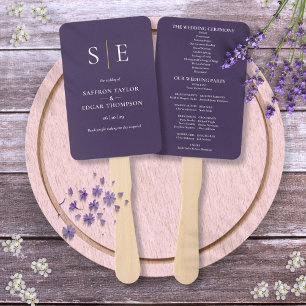 Lila und Gold Monogramm Hochzeitsprogramm Fächer