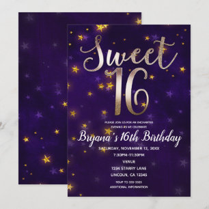 Lila und Gold Nacht unter den Sternen Sweet 16 Par Einladung