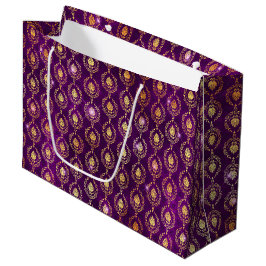 Lila und Gold Ornamentales Glitzermuster Große Geschenktüte