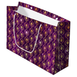 Lila und Gold Ornamentales Glitzermuster Große Geschenktüte