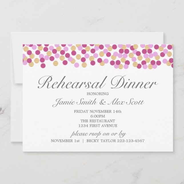 Lila und Gold Polka Dot Probe Dinner Einladung (Vorderseite)