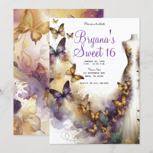 Lila und Gold Schmetterlingskleid Fantasy Sweet 16 Einladung
