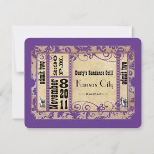 Lila und Gold Showbill Alte Papier-Hochzeitsantwor RSVP Karte