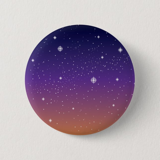 Lila und Gold Starry Sunset Sky Button (Vorderseite)