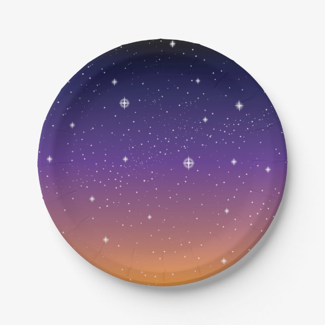 Lila und Gold Starry Sunset Sky Pappteller (Vorderseite)