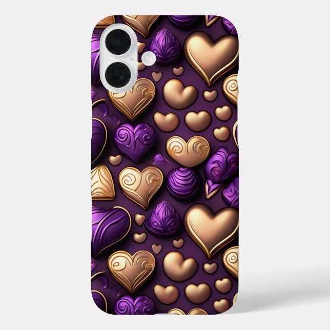 LILA UND GOLD VALENTINE LIEBE HÖRT iPhone 16 PLUS HÜLLE (Rückseite)