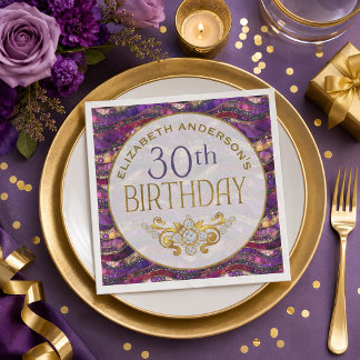 Lila und Gold verzierte Strata 30. Geburtstag Serviette