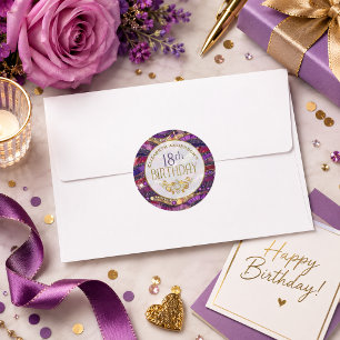 Lila und Gold verzierter Strata 18. Geburtstag Runder Aufkleber