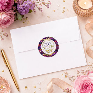 Lila und Gold verzierter Strata 30. Geburtstag Runder Aufkleber
