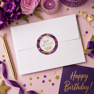 Lila und Gold verzierter Strata 40. Geburtstag Runder Aufkleber