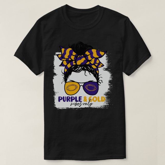 Lila und Gold Vibes nur Mama Messy Hair Gameday T-Shirt (Design vorne)