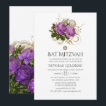 Lila und Gold Vintag Chic Bat Mitzvah Einladung<br><div class="desc">Lila und goldene Vintage,  schabby-chic florale Fledermaus mitzvah Einladung entwickelt,  um schnell und einfach auf Ihre Event-Besonderheiten angepasst werden.</div>