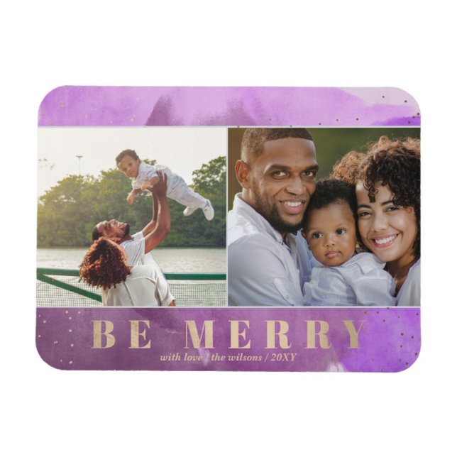 Lila und Gold werden Merry Abstraktes Foto Magnet (Horizontal)