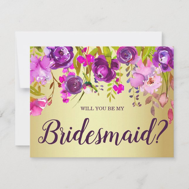 Lila und Gold werden Sie meine Bridesmaid-Karte se Einladung (Vorderseite)