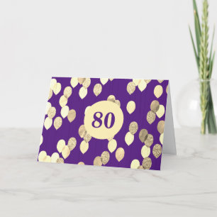 Lila und Goldballons 80. Geburtstag Karte