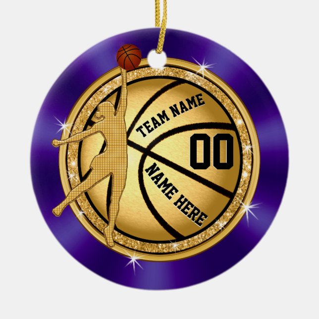 Lila und Goldbasketball-Verzierung für Mädchen Keramik Ornament (Vorne)