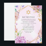 Lila und goldbrauner geometrischer Bat Mitzvah Einladung<br><div class="desc">Lila und goldene geometrische Fledermaus Mitzvah Einladung.</div>