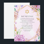 Lila und goldbrauner geometrischer Bat Mitzvah Einladung<br><div class="desc">Lila und goldene geometrische Fledermaus Mitzvah Einladung.</div>