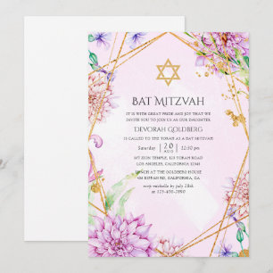 Lila und goldbrauner geometrischer Bat Mitzvah Einladung