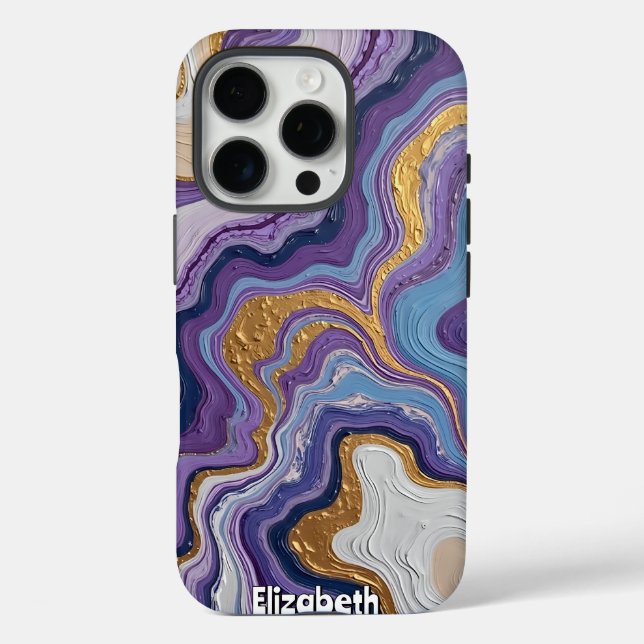 Lila und goldene Abstrakte Kunst iPhone 16 Pro Hülle (Rückseite)