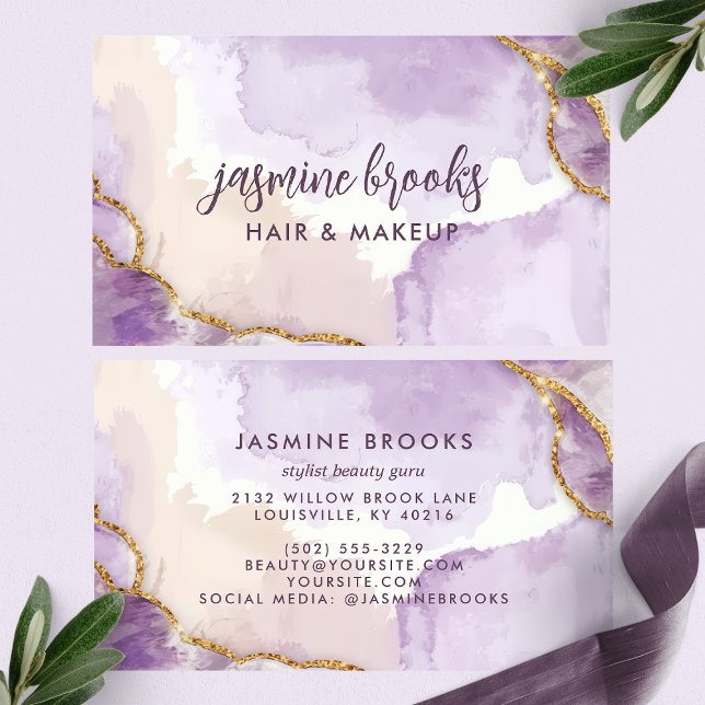 Lila und goldene Abstrakte Wasserfarbe Visitenkarte (Von Creator hochgeladen)