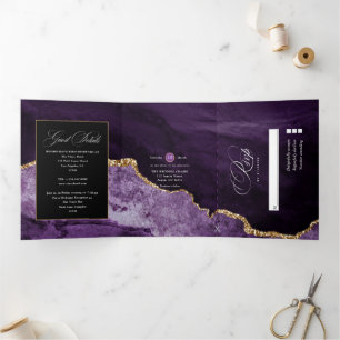 Lila und goldene Agate Hochzeit - Einladung mit dr