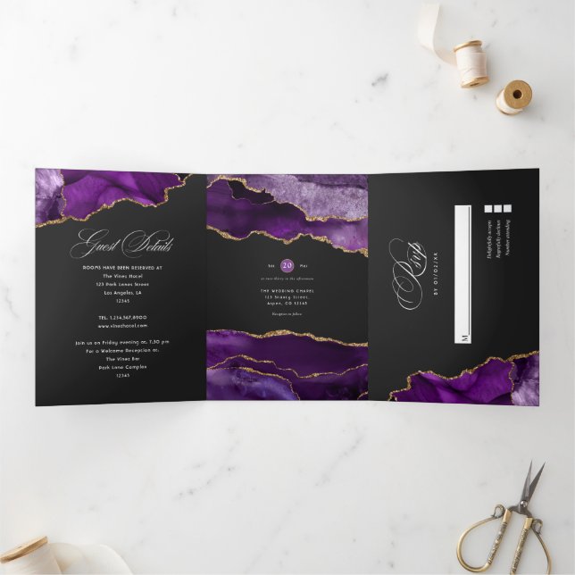 Lila und goldene Agate Hochzeit - Einladung mit dr (Innenseite)