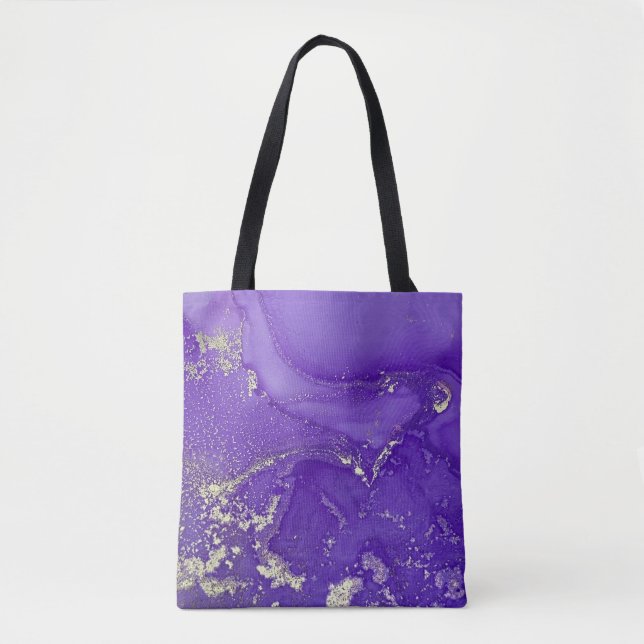 Lila und goldene Alkoholtinte Abstrakte Flüssigkei Tasche (Vorderseite)