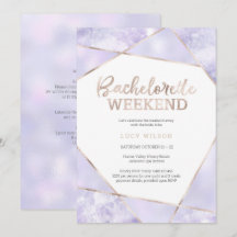 Lila und goldene Bachelorette Wochenende Einladung