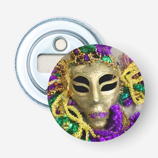 Lila und goldene Beads Masquerade Mardi Gras Flaschenöffner (Vorderseite)