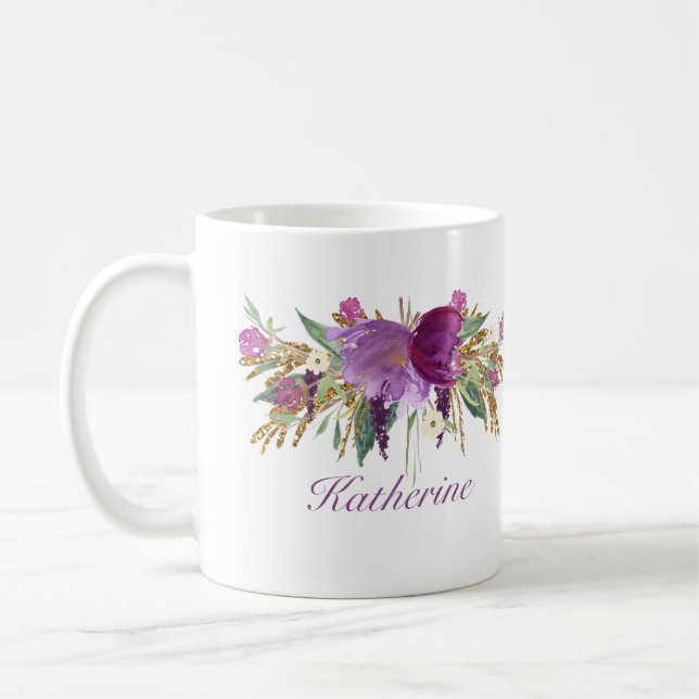 Lila und goldene Blume Kaffeetasse (Links)