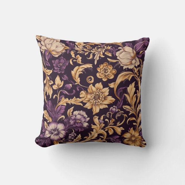 Lila und goldene Blumenkissen Kissen (Vorderseite)