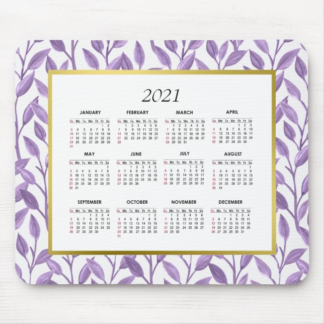 Lila und goldene Blumenweine | Kalender 2021 Mousepad (Vorne)