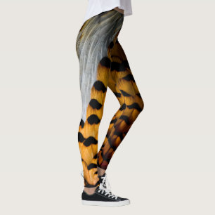 Lila und goldene Brown-Fasan-Federn Leggings
