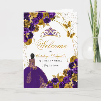 Lila und goldene Butterfly-Quinceanera Einladung