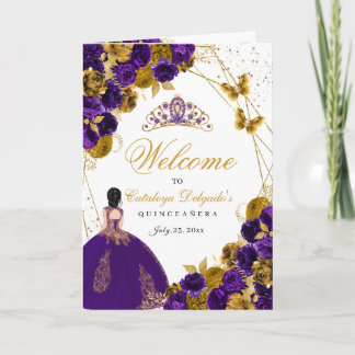 Lila und goldene Butterfly-Quinceanera Einladung