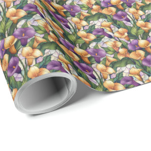 Lila und goldene Calla-Lilien-Blumen Geschenkpapier